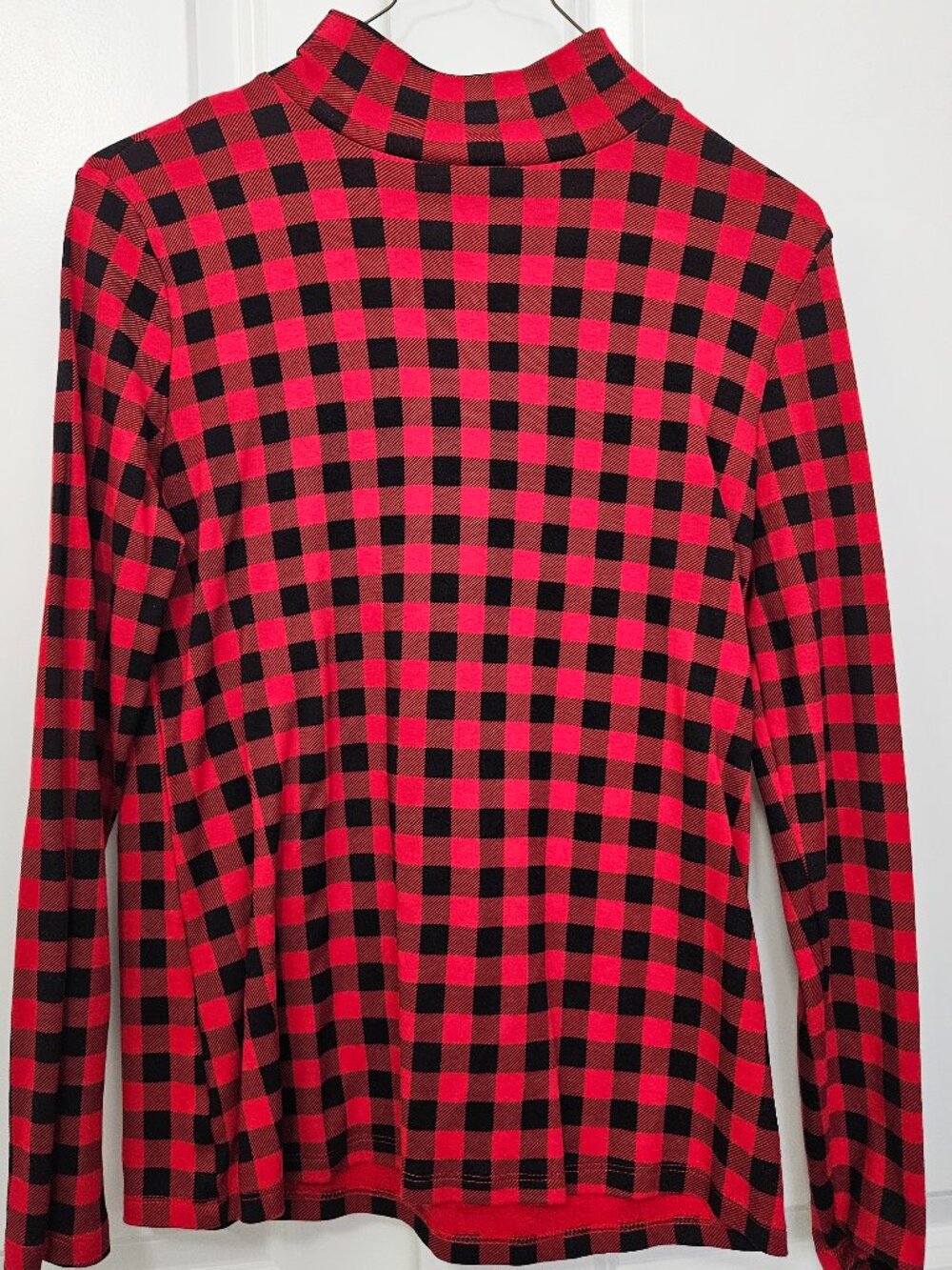 Croft & Barrow Women's Red Black Buffalo Plaid Mock Neck Top 100% Cotton Size S